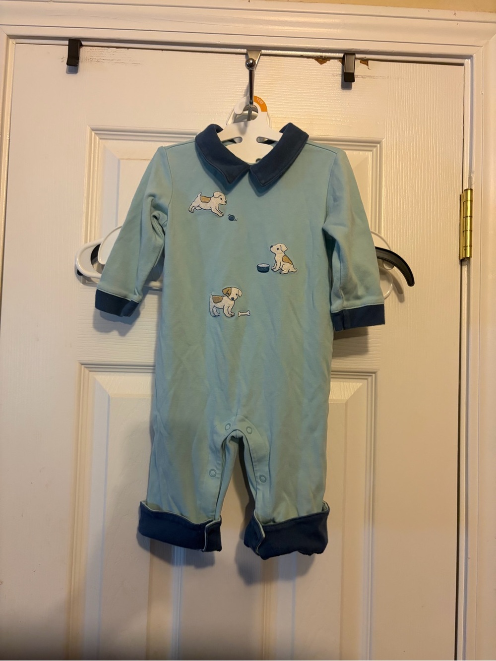 Janie and Jack Vintage Embroidered🪡Puppy🐶long-sleeve Romper Sz 3-6M